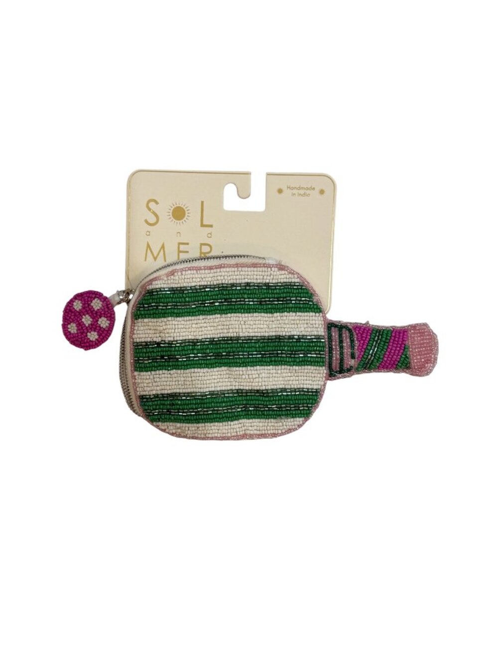 Sol and Mer Beaded Pickleball Racket Beaded Zipper Pouch Bag Coin Purse NWT